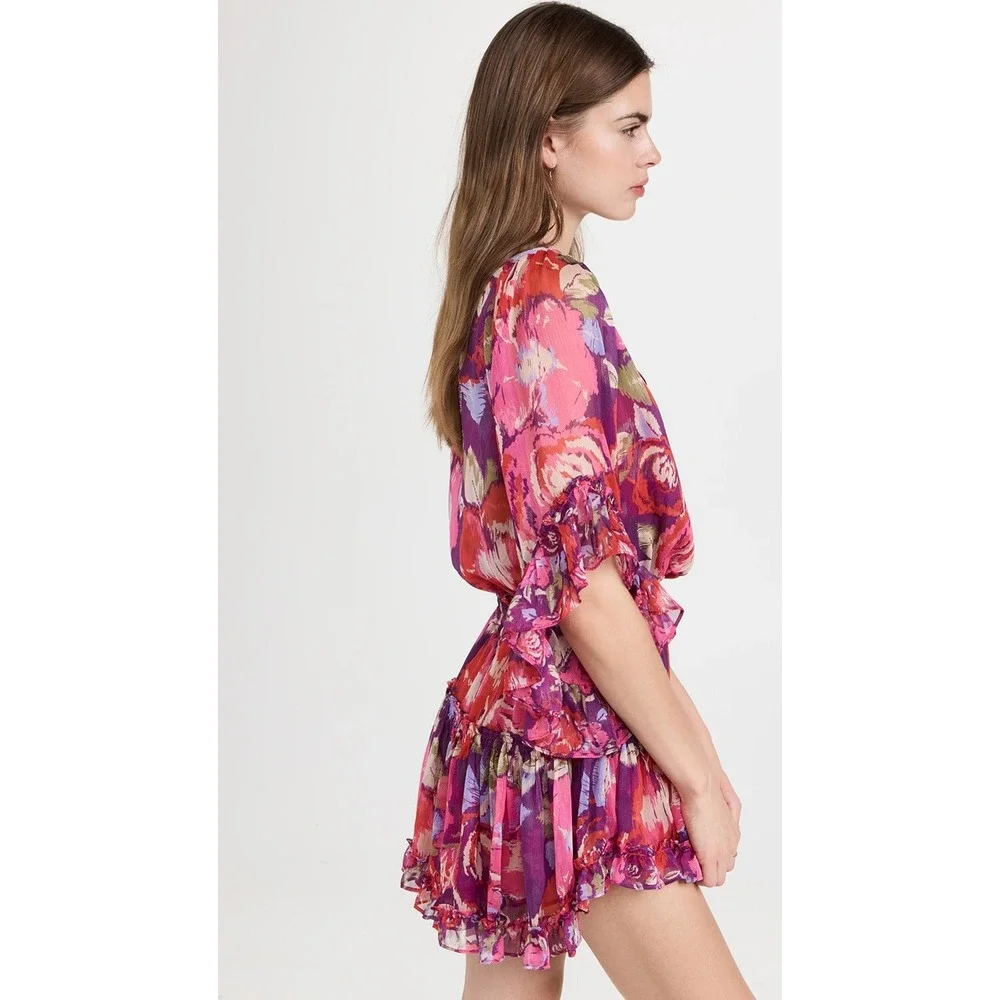 MISA Los‎ Angeles Ximena Mini Dress Floral Print Coming Up Roses Ruffle Small